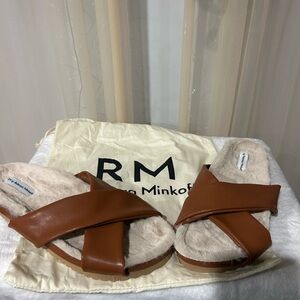 Rebecca Minkoff Brown Faux Fur Crossband Slide Sandals Women’s 8 NWT